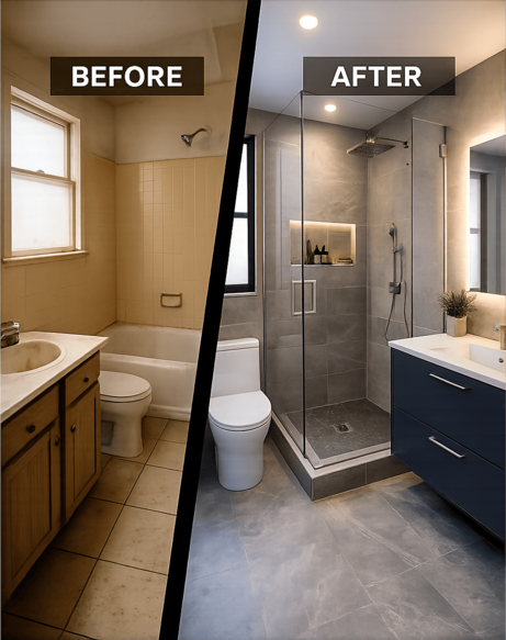 Custom shower before and after remodeling